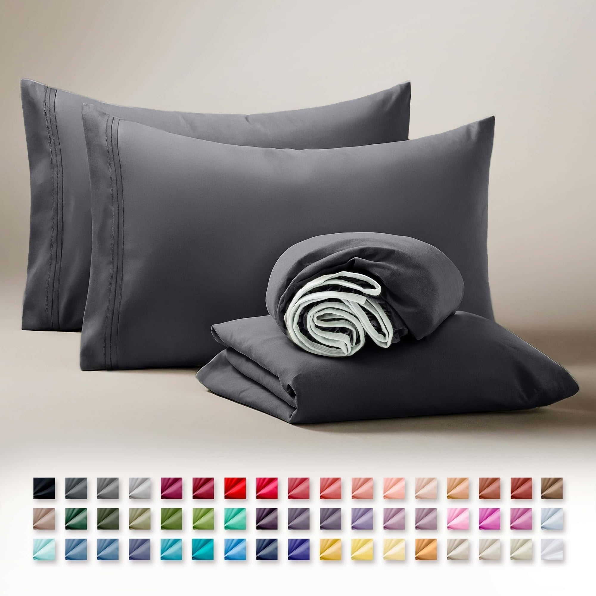 Sheets Set, 1800 Series 4 Piece Deep Pocket Sheets, 100% Soft Microfiber Bed Sheets Set, Gray - Image 3