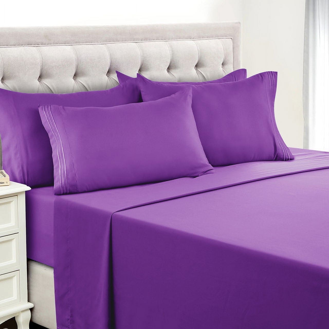 King Bed Sheets - 16 Inch Deep Pocket 6 Piece Microfiber Bedding Sheets & Pillowcase Sets - Purple