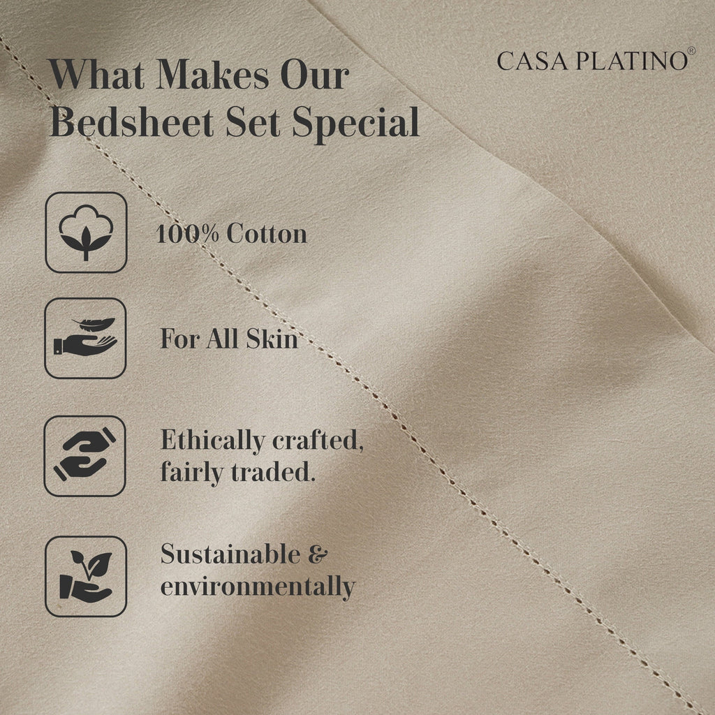 Casa Platino 100% Cotton Sheets Set – 4 Piece Cal King Bed Sheet, Soft & Comfy All Season Breathable Percale Weave, 15” Snug Fit Deep Pocket - Image 5